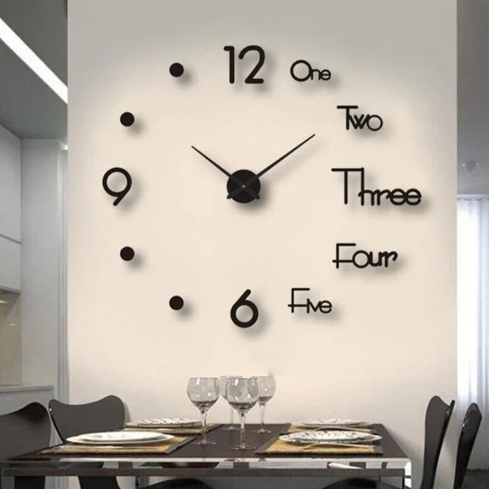 Wall Clock with 3D Self-Adhesive Numbers and Silent Battery Operated Mechanism