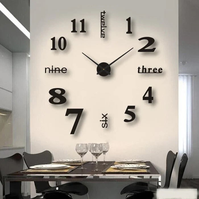 Wall Clock with 3D Self-Adhesive Numbers and Silent Battery Operated Mechanism