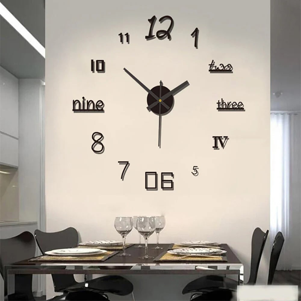 Wall Clock with 3D Self-Adhesive Numbers and Silent Battery Operated Mechanism