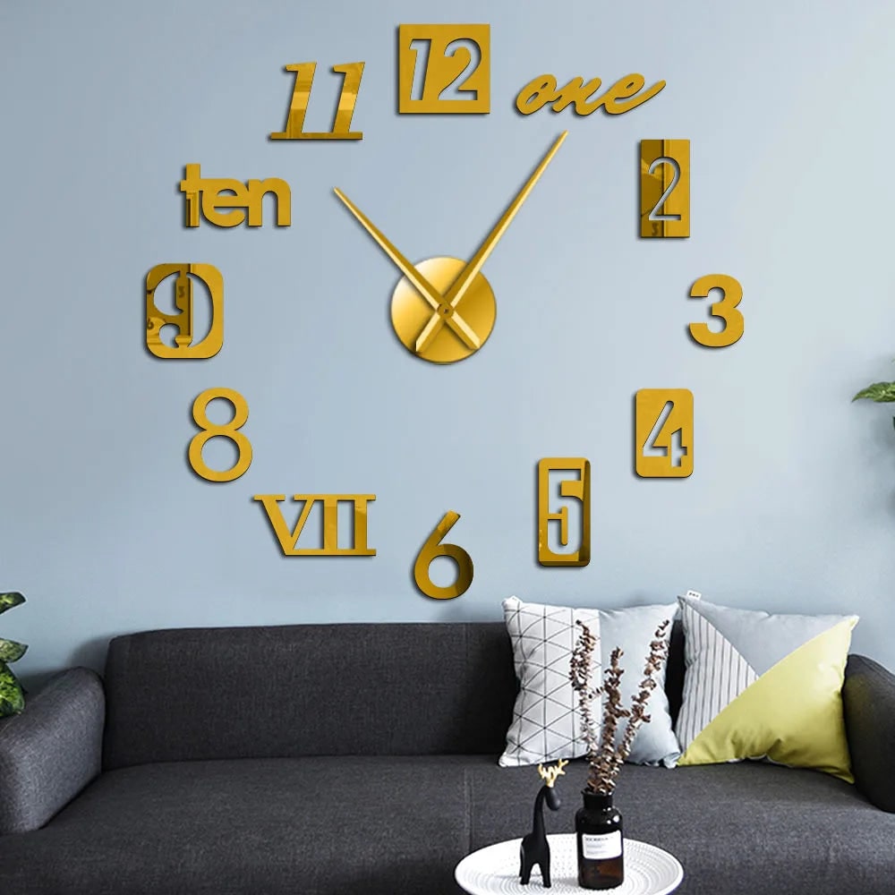 Wall Clock with 3D Self-Adhesive Numbers and Silent Battery Operated Mechanism