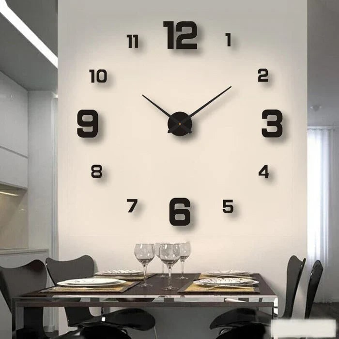 Wall Clock with 3D Self-Adhesive Numbers and Silent Battery Operated Mechanism
