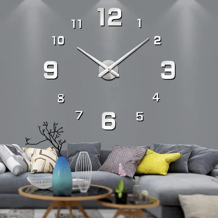 Wall Clock with 3D Self-Adhesive Numbers and Silent Battery Operated Mechanism