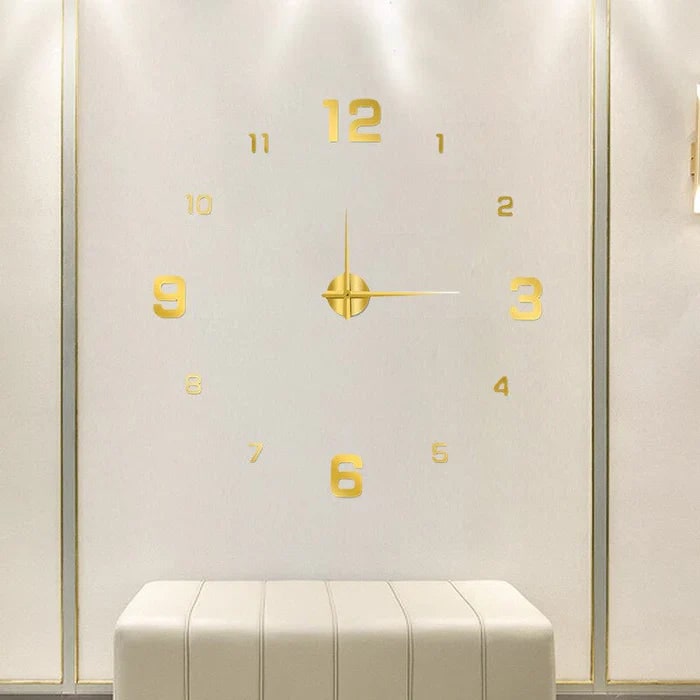 Wall Clock with 3D Self-Adhesive Numbers and Silent Battery Operated Mechanism