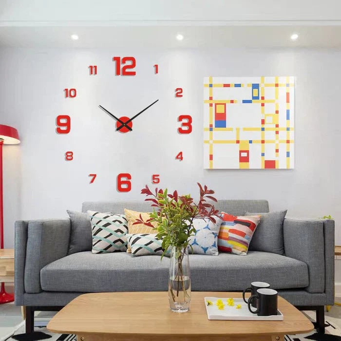 Wall Clock with 3D Self-Adhesive Numbers and Silent Battery Operated Mechanism