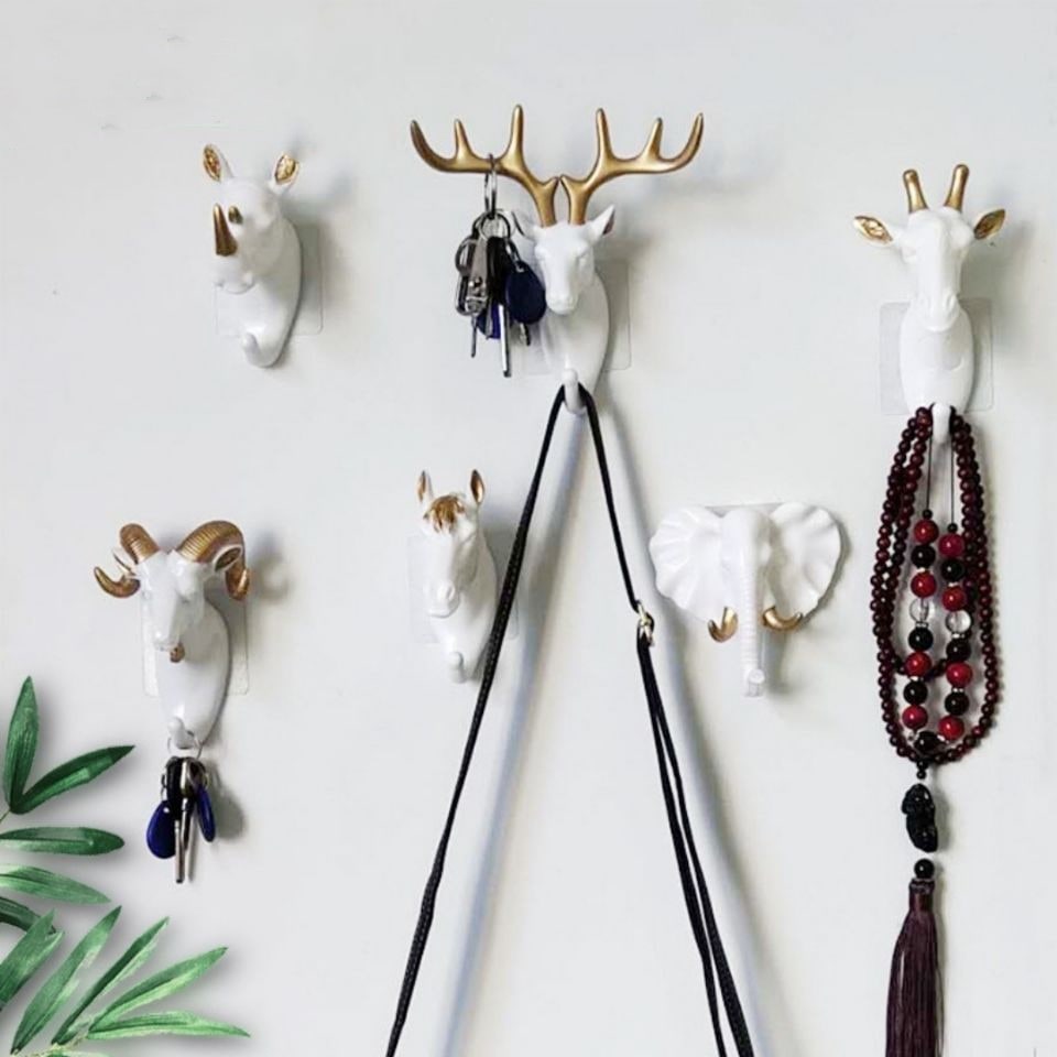Wall Hook and Mounted Coat Rack with Key Hanger for Decorative Animal Head Design