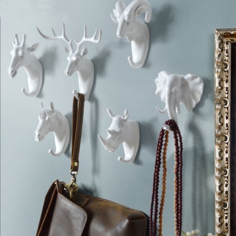 Wall Hook and Mounted Coat Rack with Key Hanger for Decorative Animal Head Design