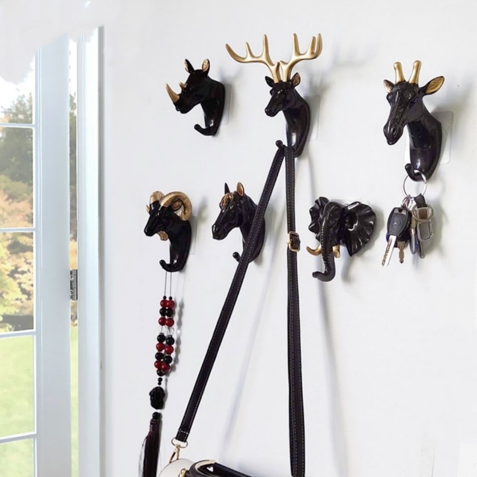 Wall Hook and Mounted Coat Rack with Key Hanger for Decorative Animal Head Design