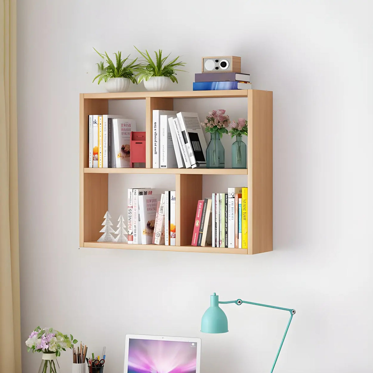 Wall-Mounted Bookshelf | Floating Poplar Wood | Widths 60–120 cm
