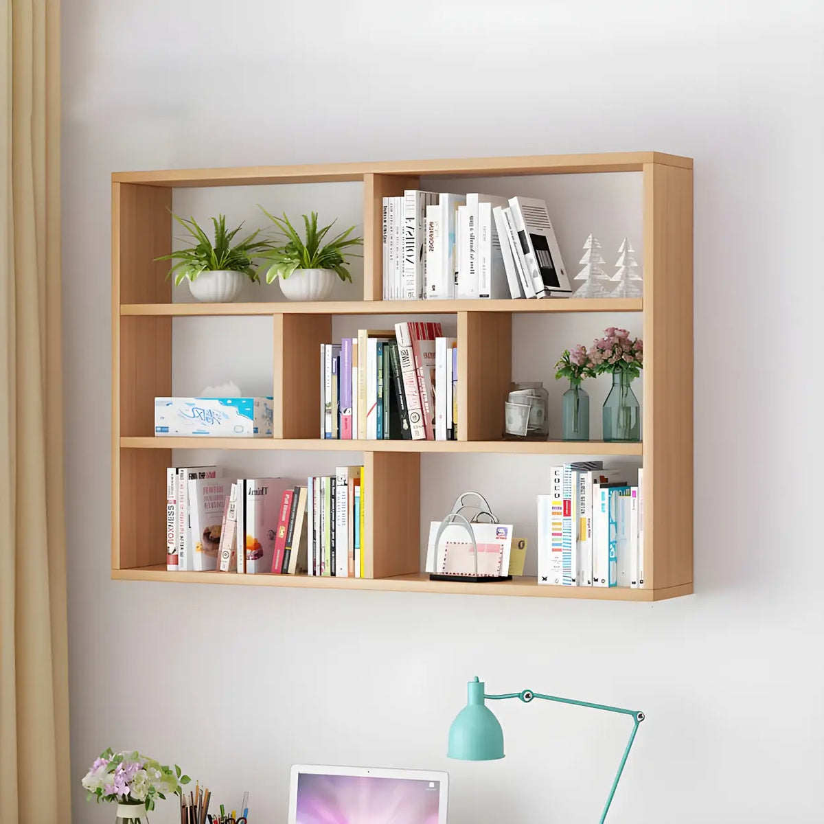 Wall-Mounted Bookshelf | Floating Poplar Wood | Widths 60–120 cm