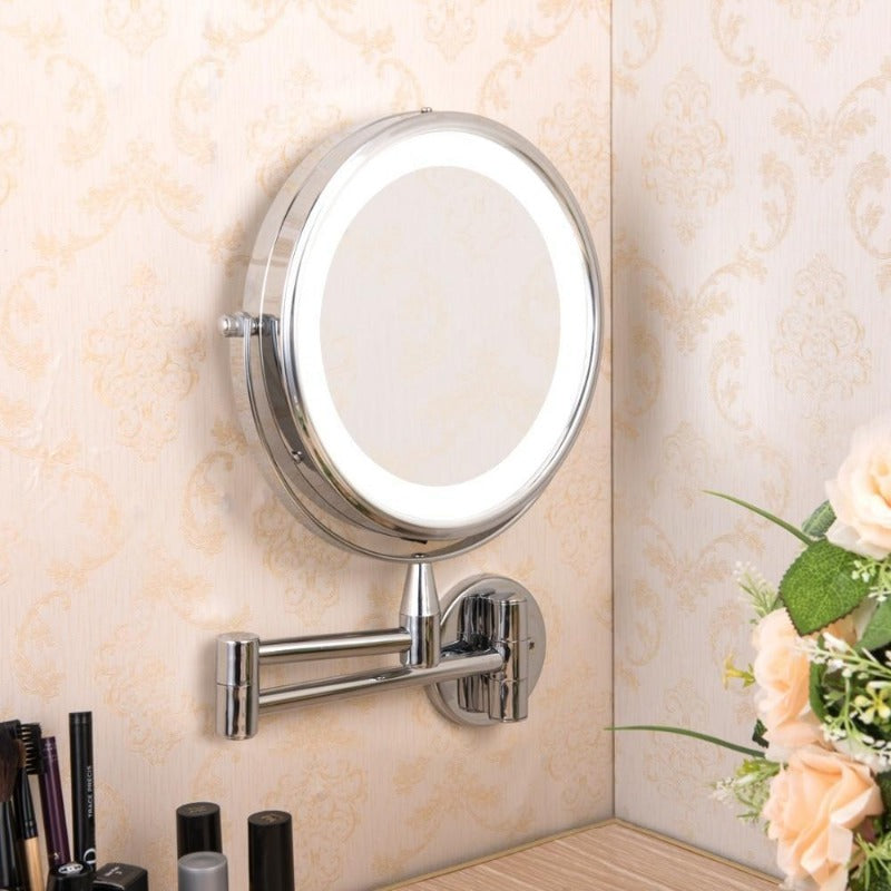 Wall-Mounted Dual-Arm LED Makeup Mirror with 1X & 7X Magnification