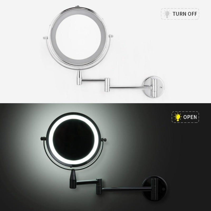 Wall-Mounted Dual-Arm LED Makeup Mirror with 1X & 7X Magnification