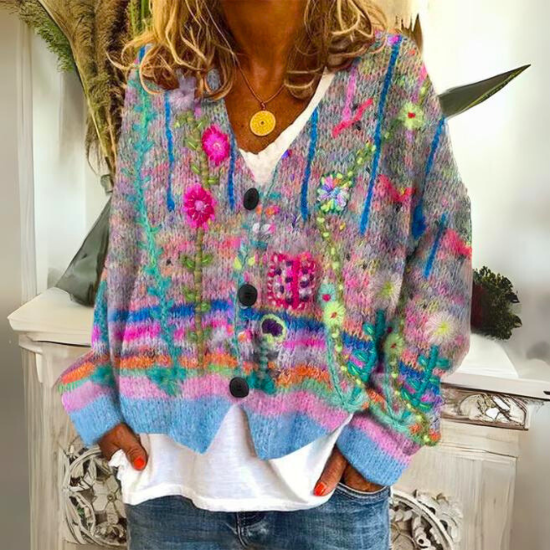 Warm Printed Knit Cardigan for Women