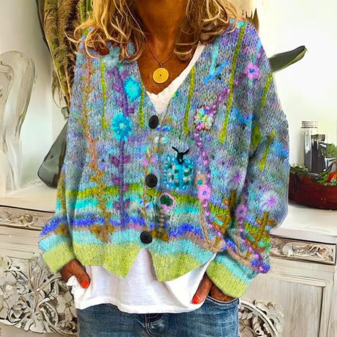Warm Printed Knit Cardigan for Women
