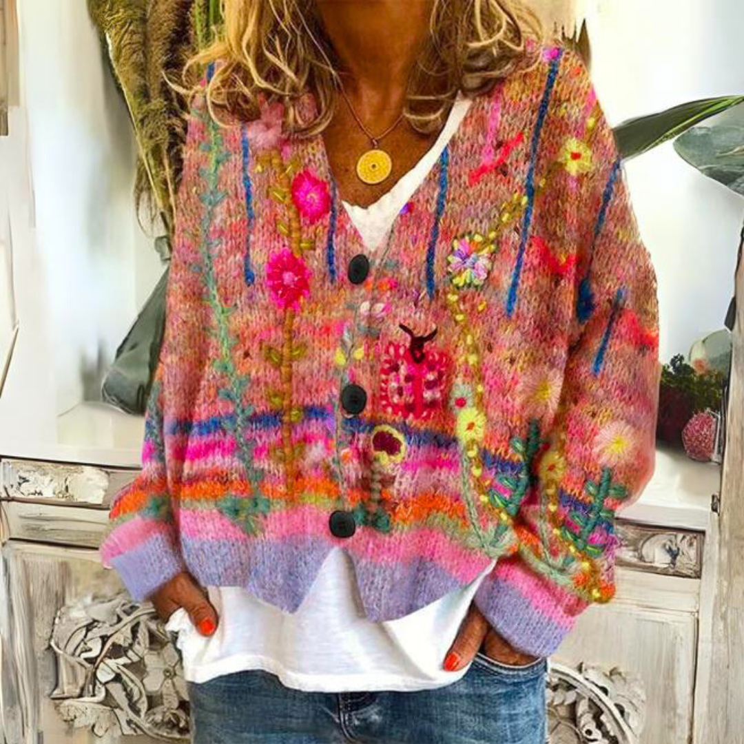 Warm Printed Knit Cardigan for Women