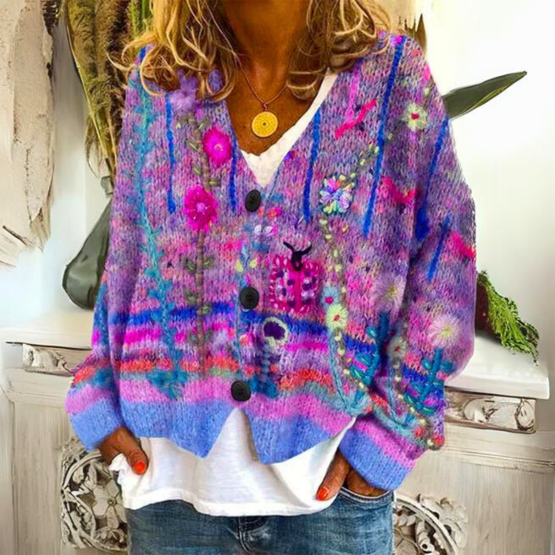 Warm Printed Knit Cardigan for Women