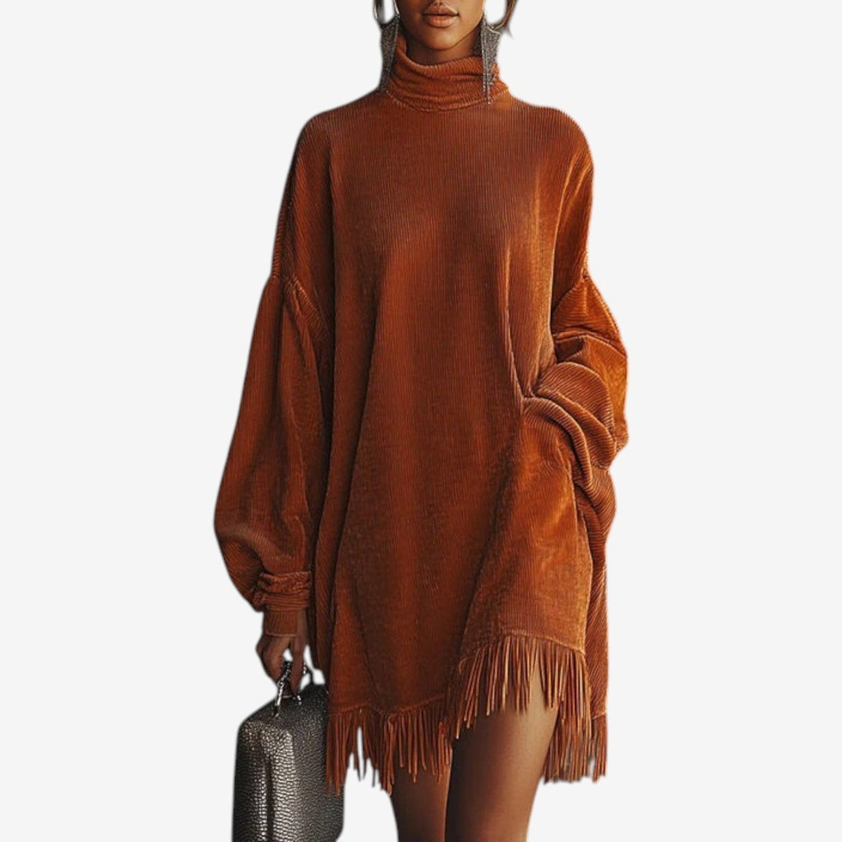 Persimmon | Knit Fringe Sweater Dress