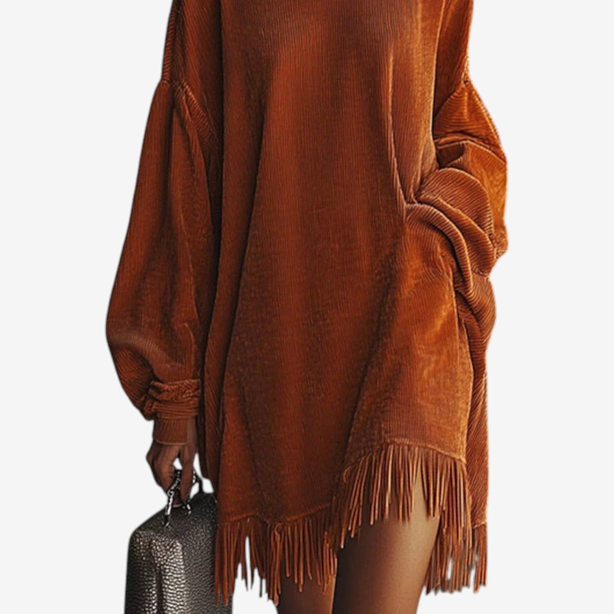 Persimmon | Knit Fringe Sweater Dress