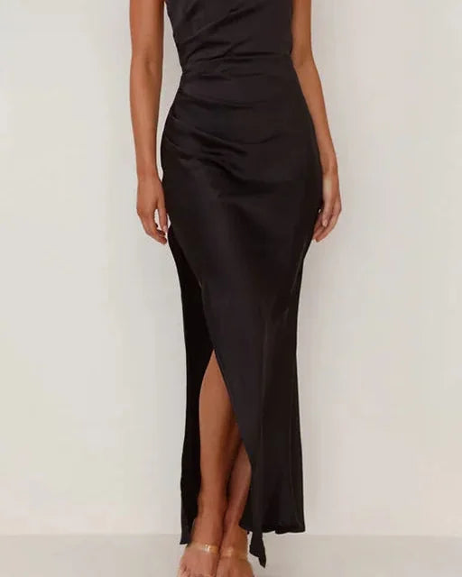 Wedding Guest Dress – Black Pleated Maxi
