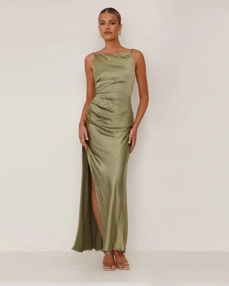 Wedding Guest Dress – Black Pleated Maxi