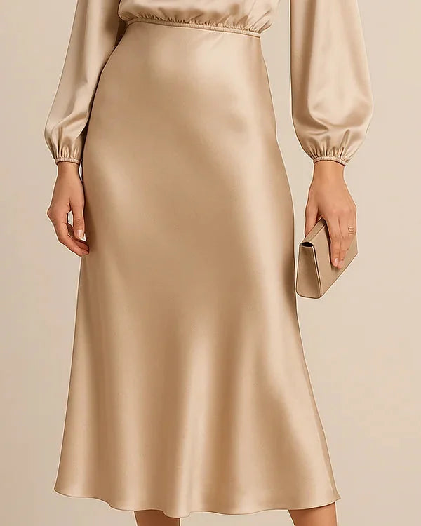Wedding Guest Dress – Black Roll Neck Satin Midi