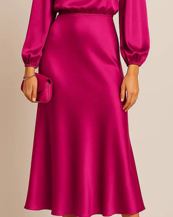 Wedding Guest Dress – Black Roll Neck Satin Midi