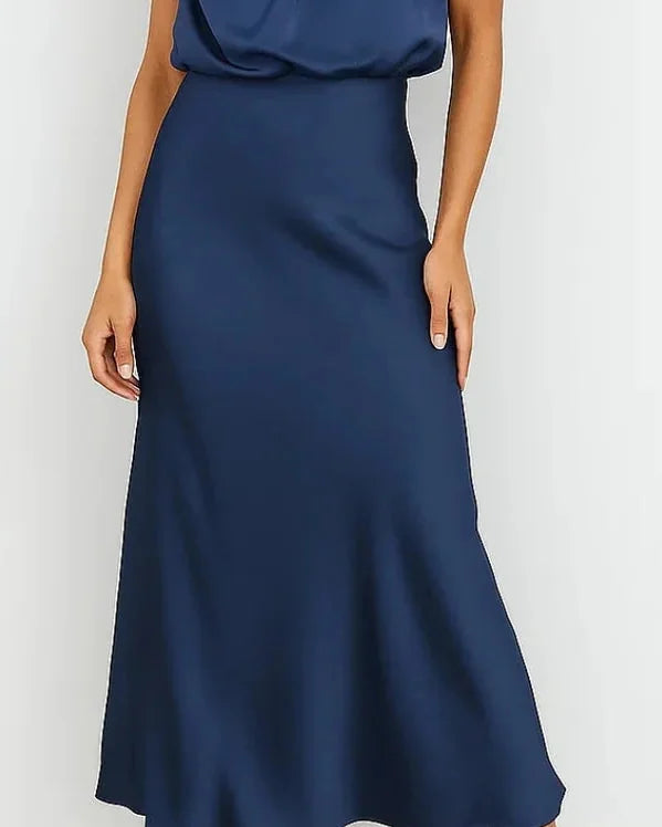 Wedding Guest Dress – Dark Red Halter Satin Maxi