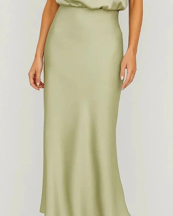 Wedding Guest Dress – Dark Red Halter Satin Maxi