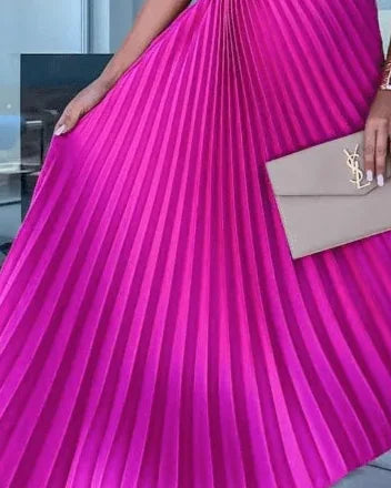 Wedding Guest Dress – Red One-Shoulder Pleated Maxi