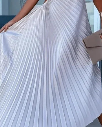 Wedding Guest Dress – Red One-Shoulder Pleated Maxi