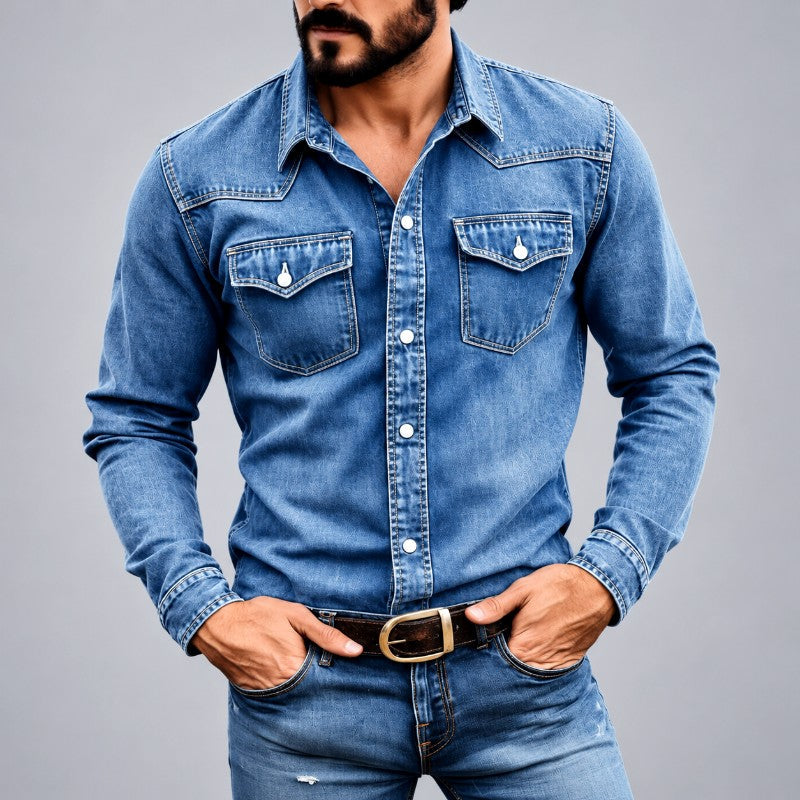Wendel - Men's Denim Snap-Button Western Shirt