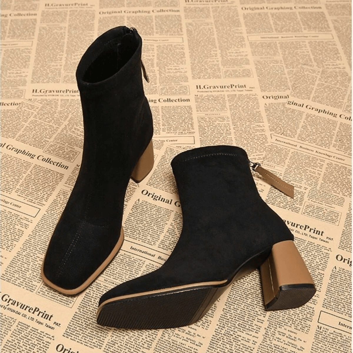 Jacinthe | Rear Zipper Detail Block Heel Ankle Boots