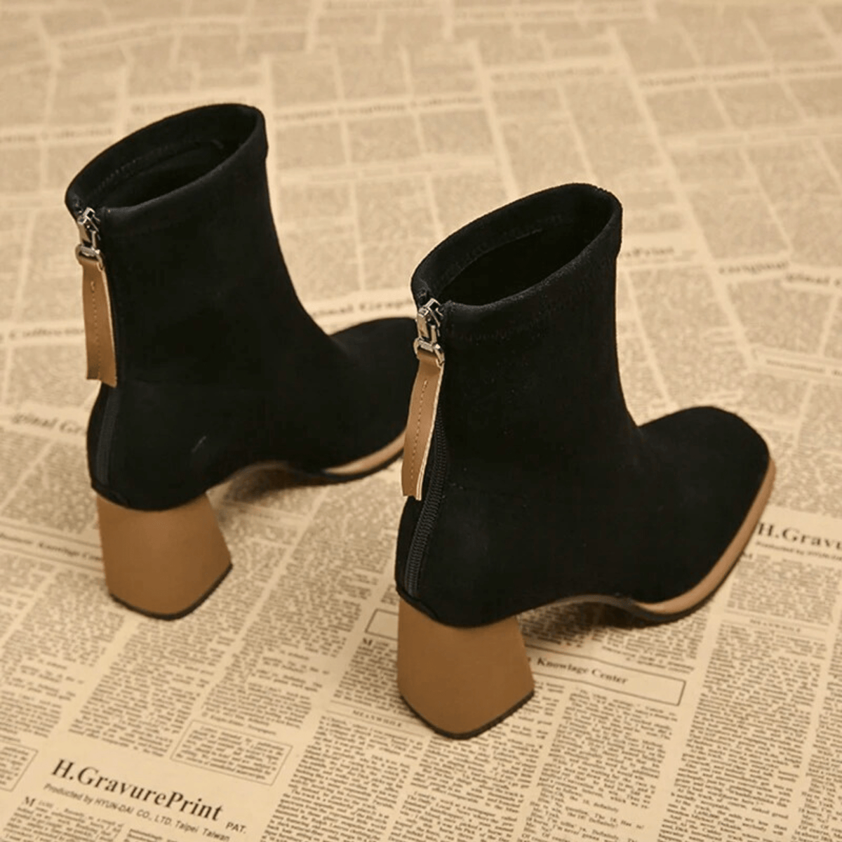 Jacinthe | Rear Zipper Detail Block Heel Ankle Boots