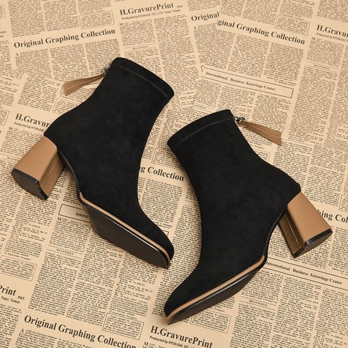 Jacinthe | Rear Zipper Detail Block Heel Ankle Boots