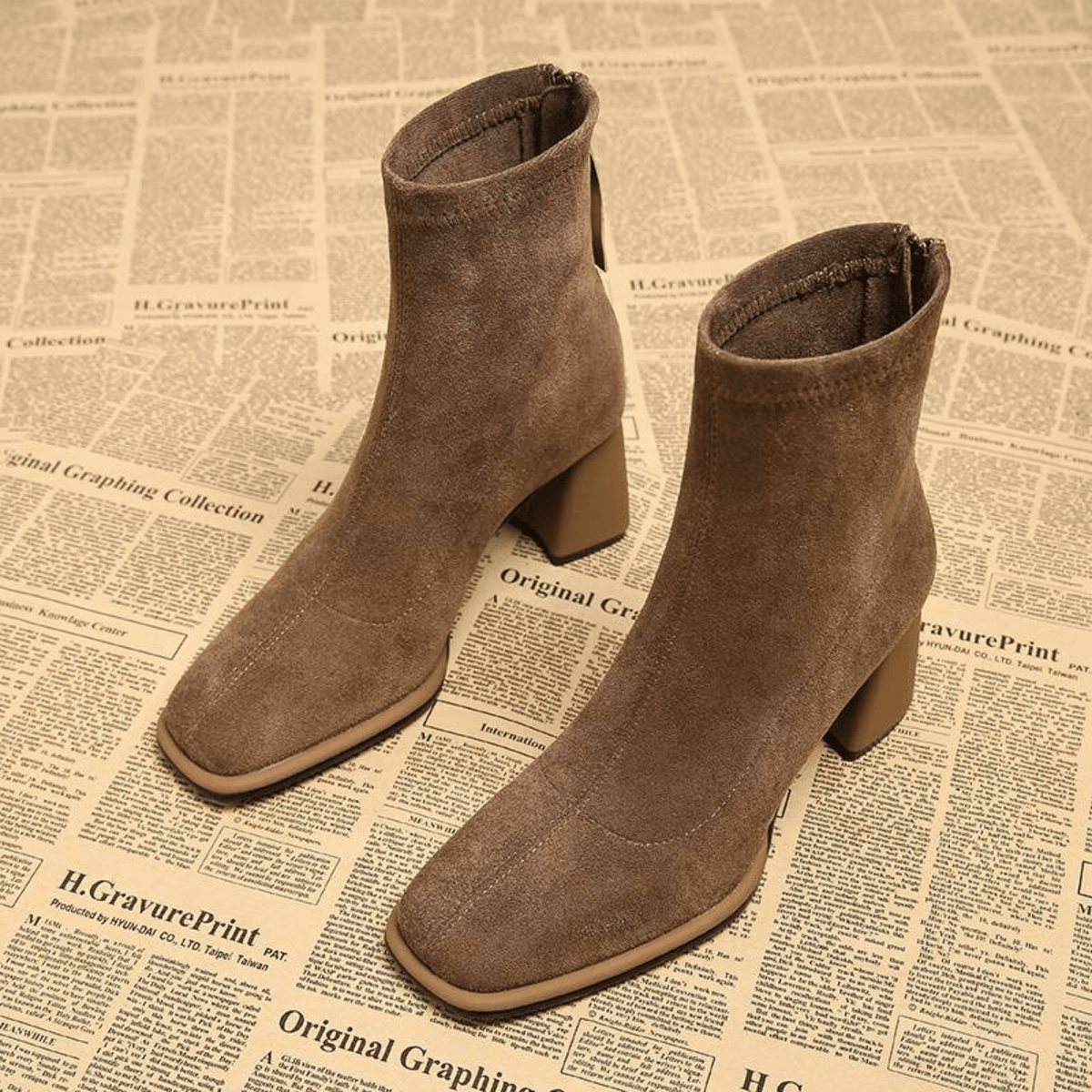 Jacinthe | Rear Zipper Detail Block Heel Ankle Boots