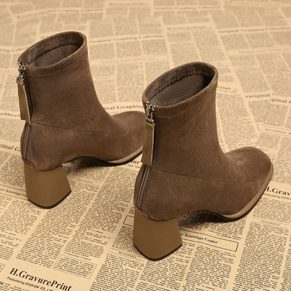 Jacinthe | Rear Zipper Detail Block Heel Ankle Boots