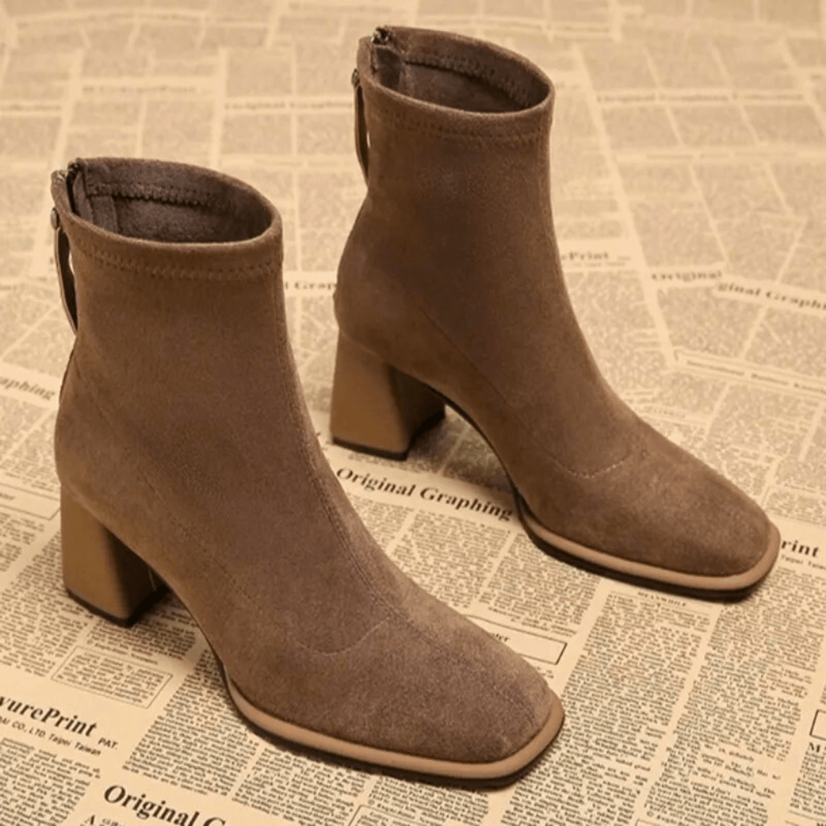 Jacinthe | Rear Zipper Detail Block Heel Ankle Boots