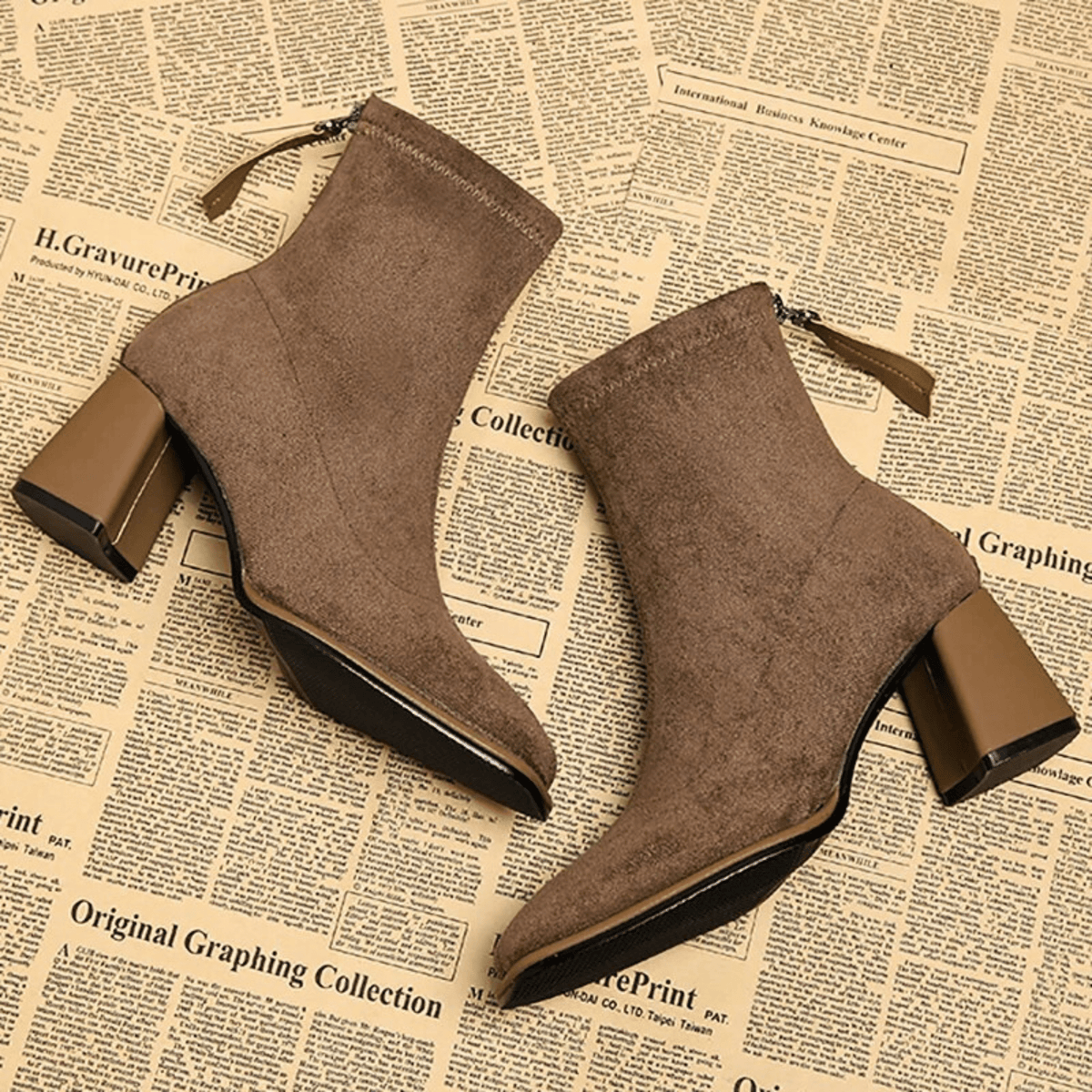 Jacinthe | Rear Zipper Detail Block Heel Ankle Boots