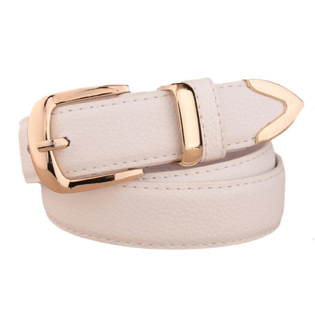 Leather Belt with Gold-Tone Buckle and Textured Finish