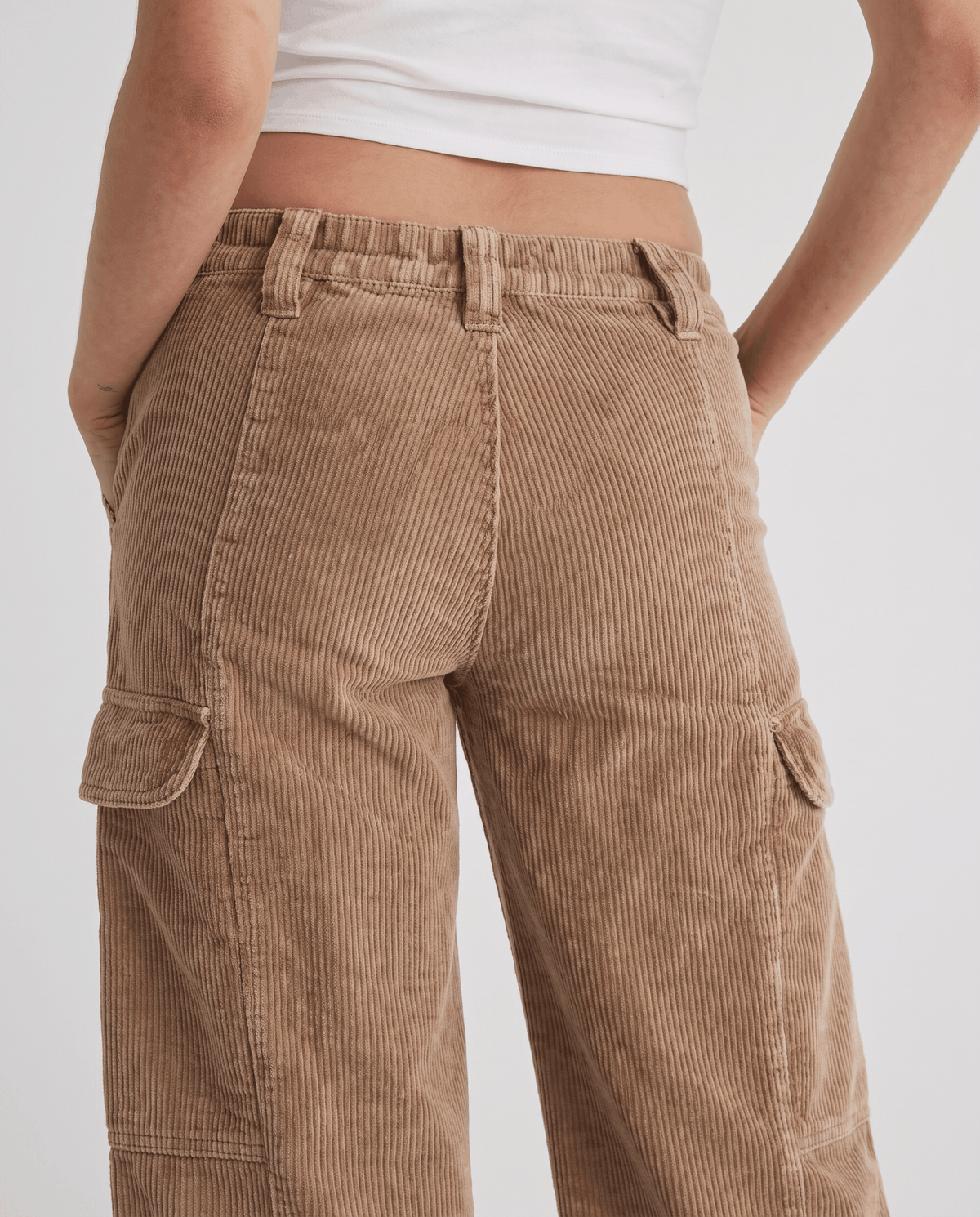 Wide-Leg Corduroy Cargo Pants – Flap Pockets, Seamed Front & Washed Finish | Esme