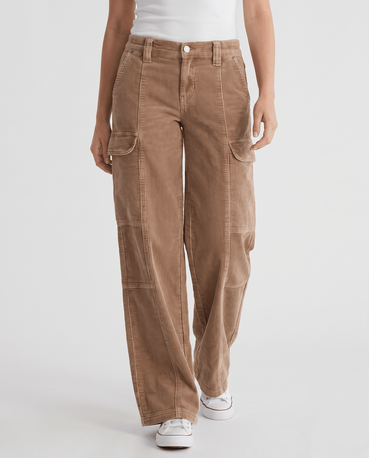 Wide-Leg Corduroy Cargo Pants – Flap Pockets, Seamed Front & Washed Finish | Esme