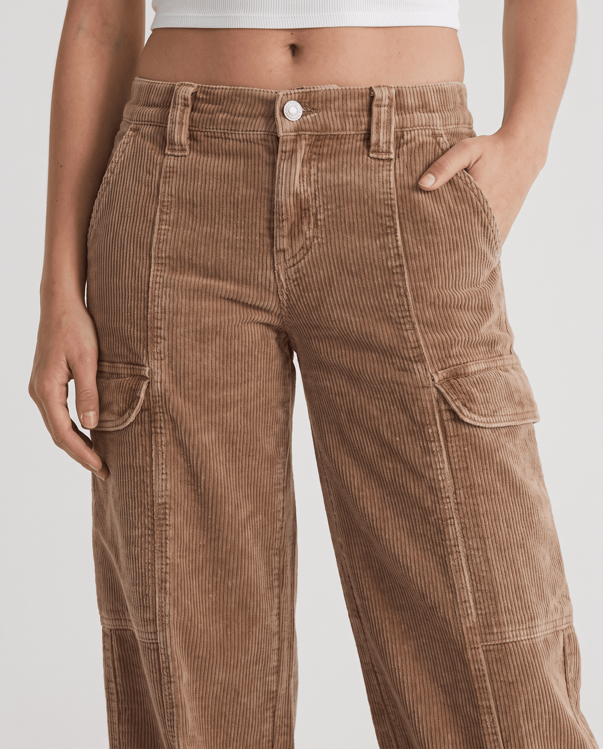 Wide-Leg Corduroy Cargo Pants – Flap Pockets, Seamed Front & Washed Finish | Esme