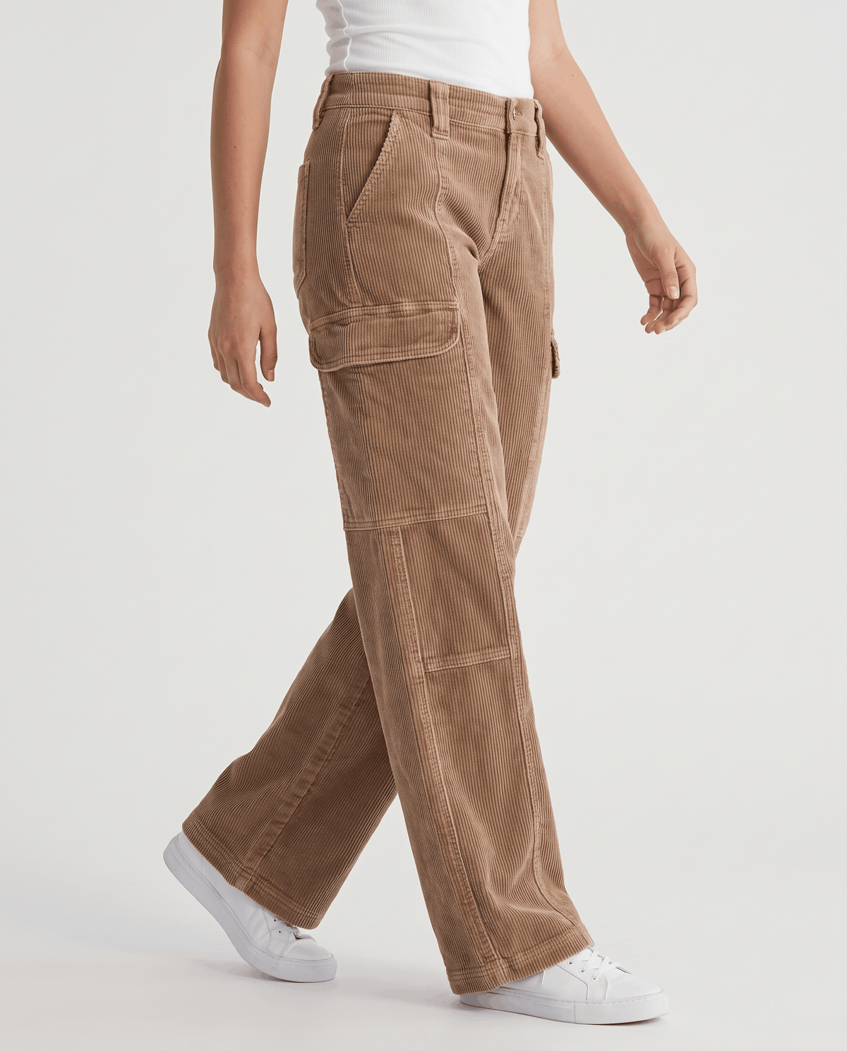 Wide-Leg Corduroy Cargo Pants – Flap Pockets, Seamed Front & Washed Finish | Esme