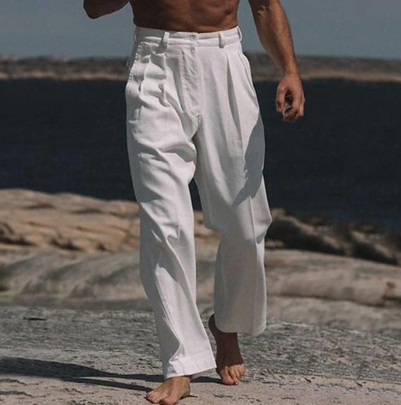 Wide Leg Linen Outdoor Trousers for Men