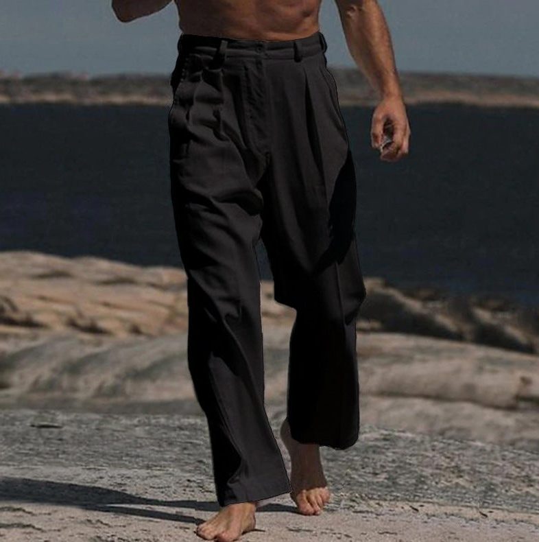 Wide Leg Linen Outdoor Trousers for Men