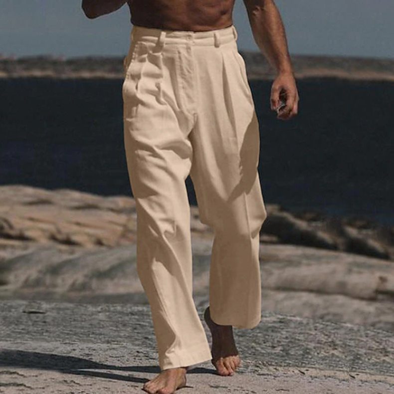 Wide Leg Linen Outdoor Trousers for Men
