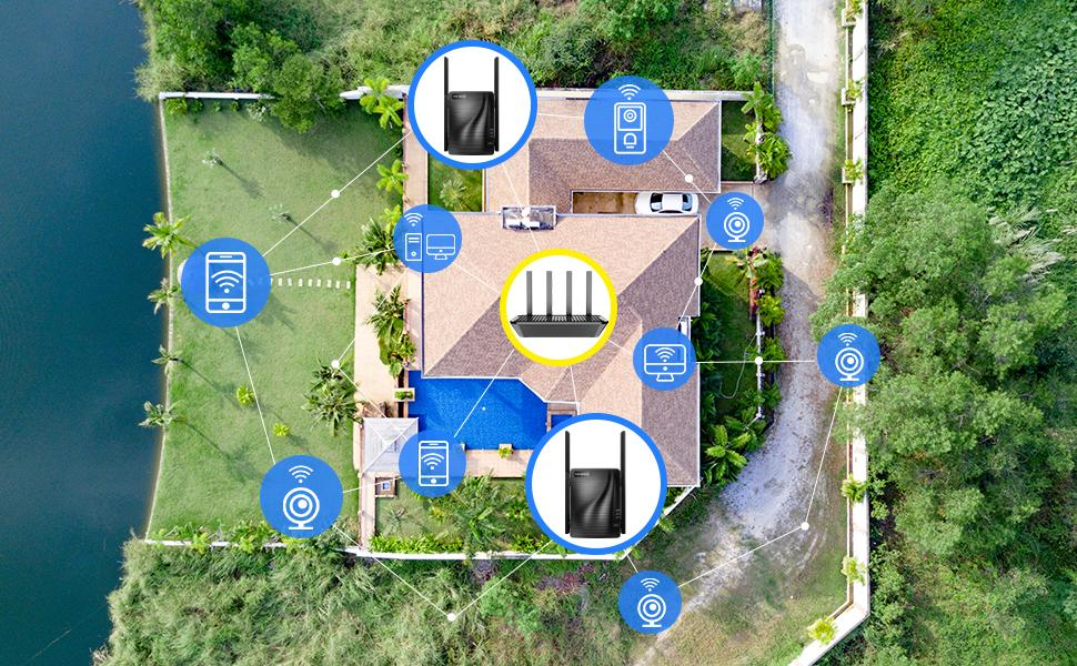 WIFI Extender Wireless Internet and Range with Dual Band Repeater and Four External Antennas