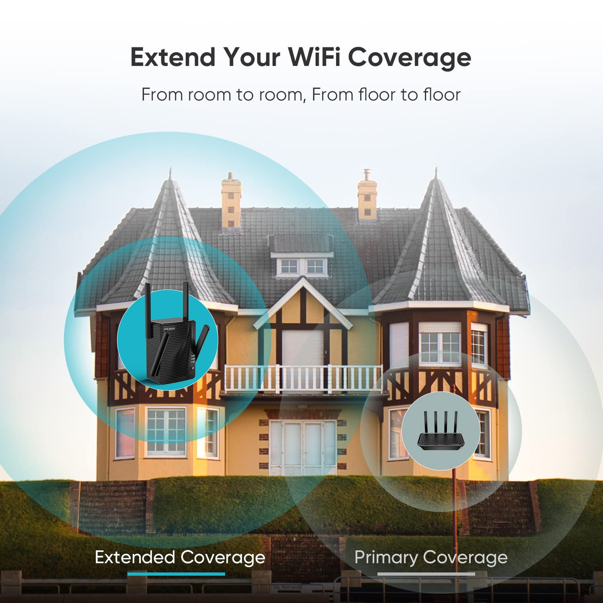 WIFI Extender Wireless Internet and Range with Dual Band Repeater and Four External Antennas
