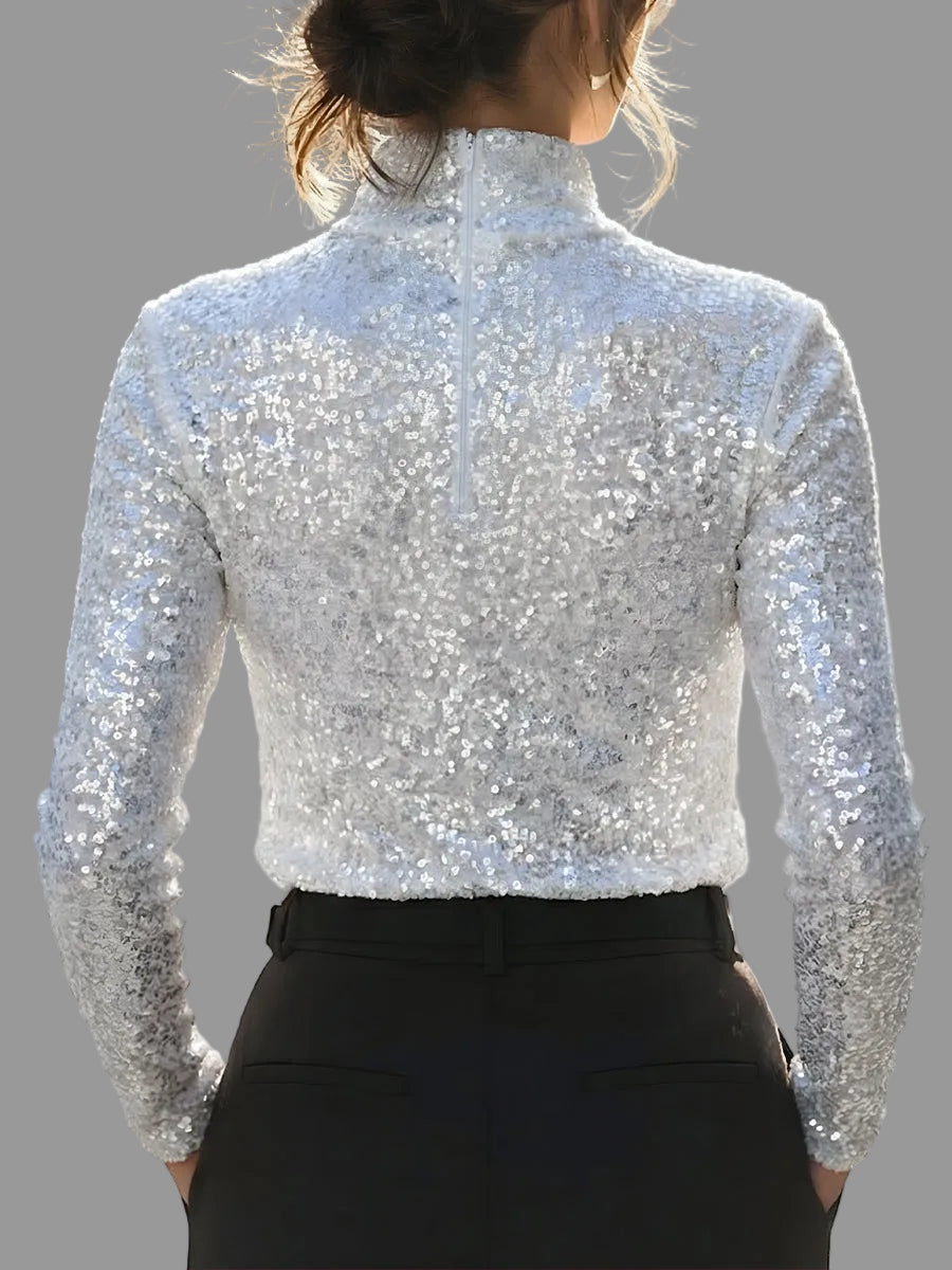 Willa - Women's Sequin Turtleneck Long-Sleeve Top