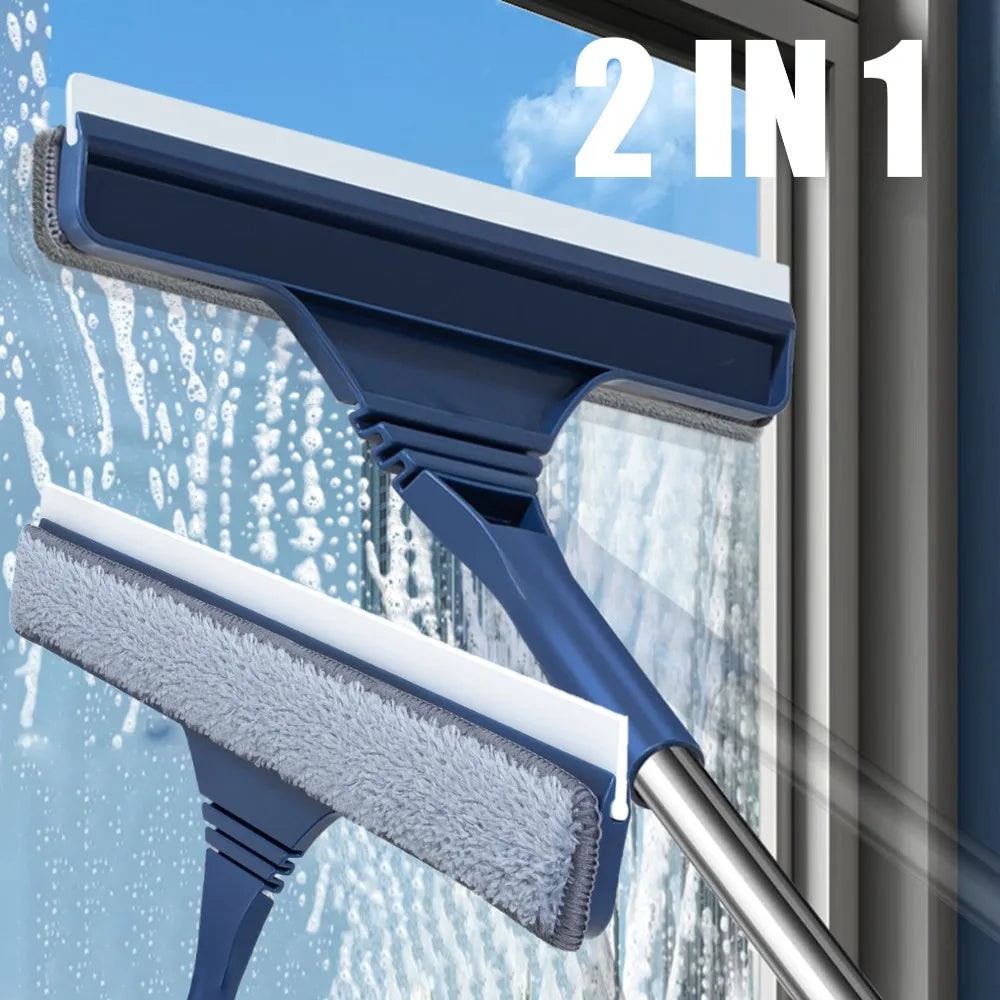 Window Squeegee with Microfiber Scrubber and Telescopic Pole for Streak-Free Cleaning