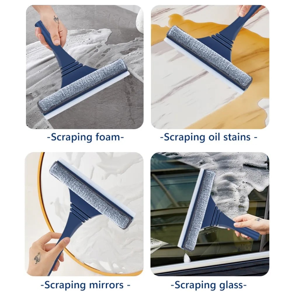Window Squeegee with Microfiber Scrubber and Telescopic Pole for Streak-Free Cleaning